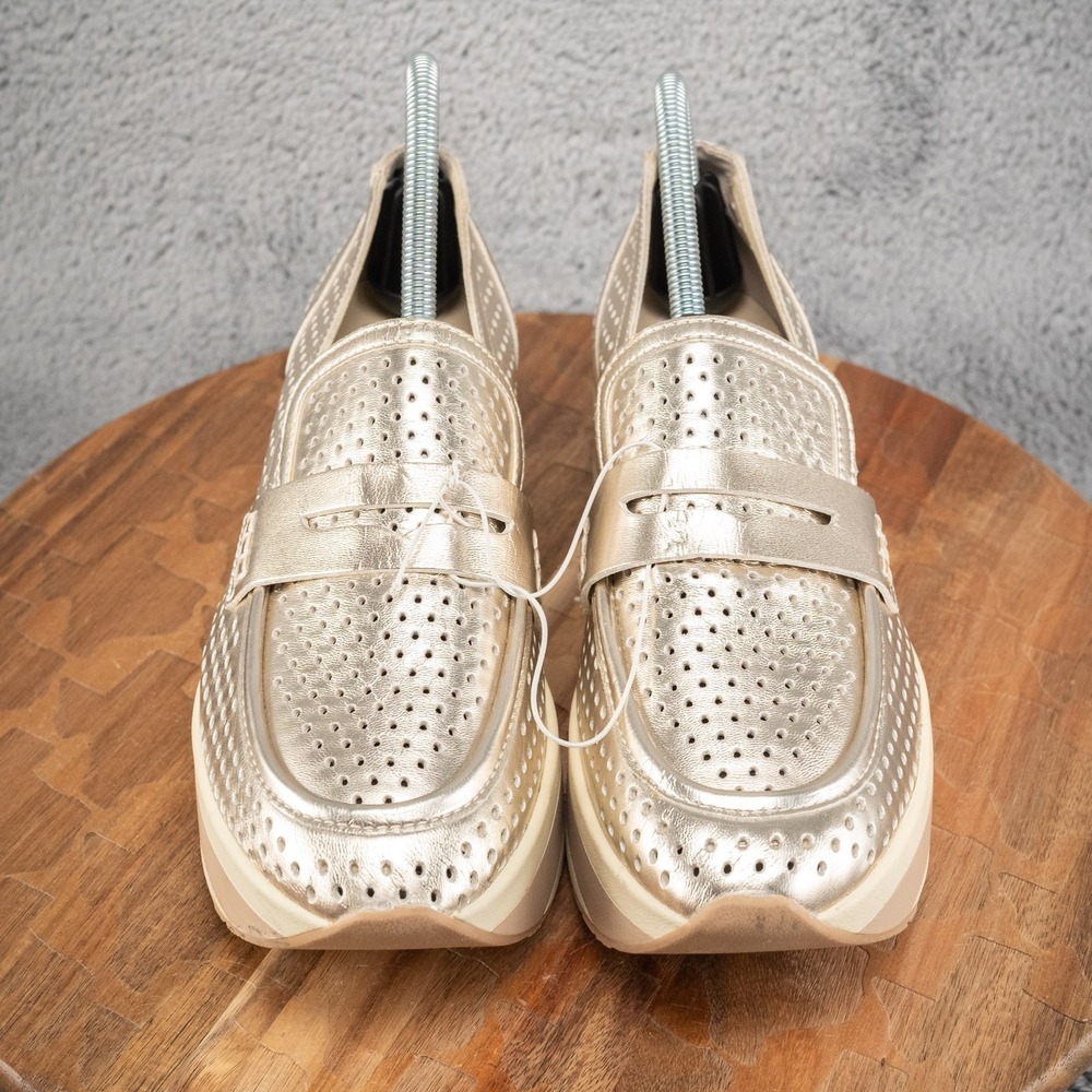 Dolce Vita Janine Slip-On Gold Metallic Perforated Wedge Size 9 Platform Shoes - Picture 2 of 6